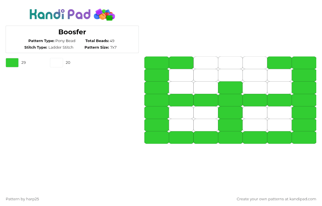 Boosfer - Pony Bead Pattern by harp25 on Kandi Pad - green,white