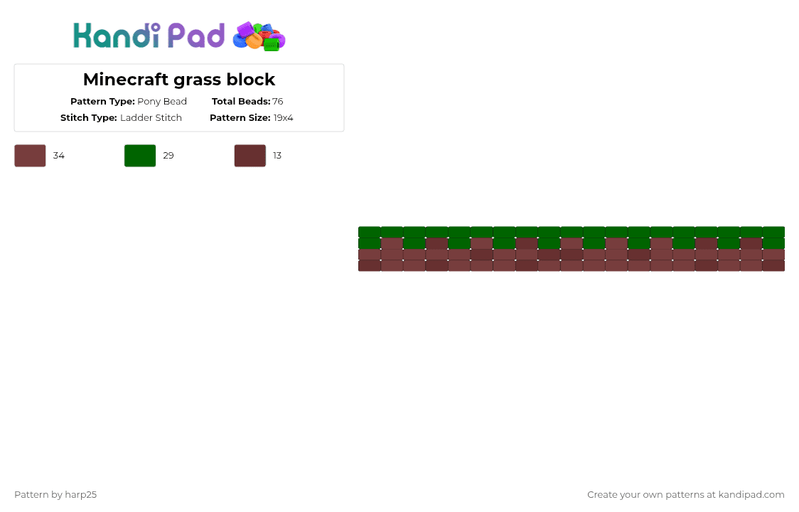 Minecraft grass block - Pony Bead Pattern by harp25 on Kandi Pad - brown,green