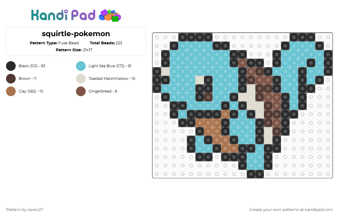 squirtle-pokemon - Fuse Bead Pattern by karen27 on Kandi Pad - 
