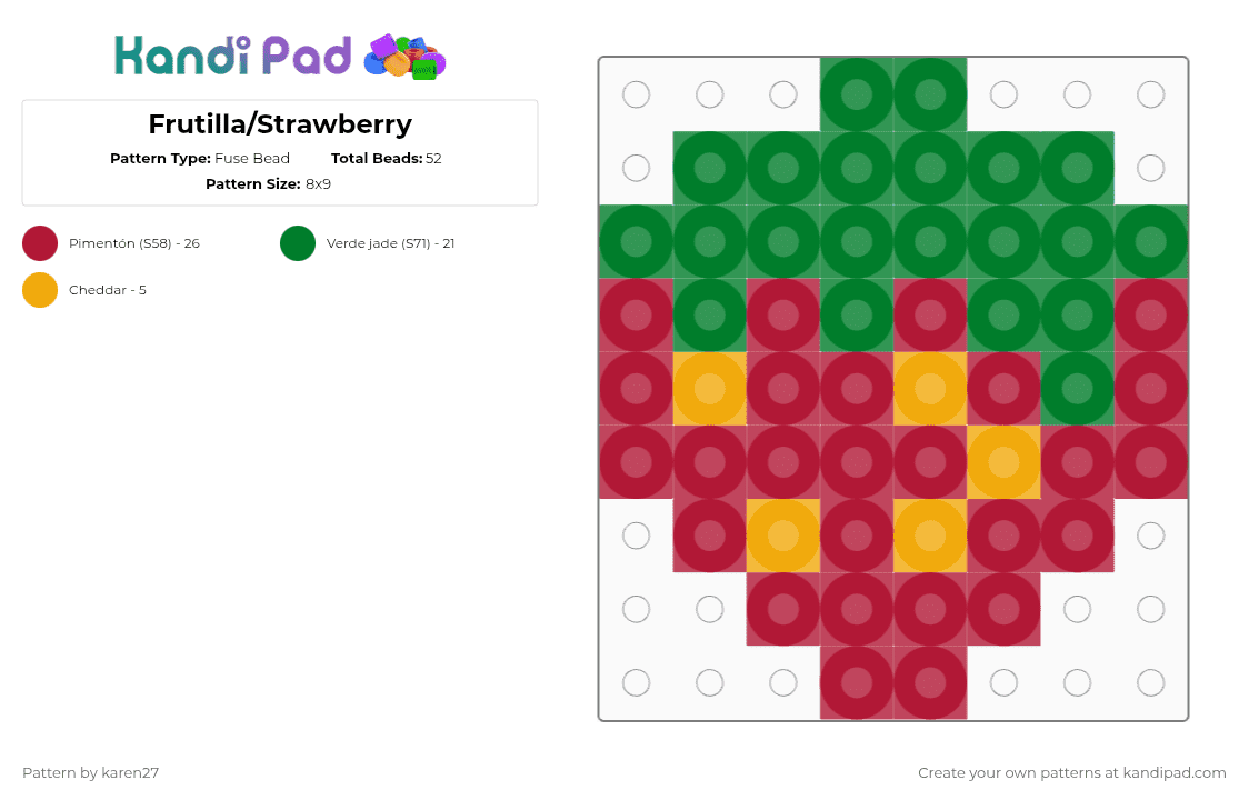 Frutilla/Strawberry - Fuse Bead Pattern by karen27 on Kandi Pad - red,green