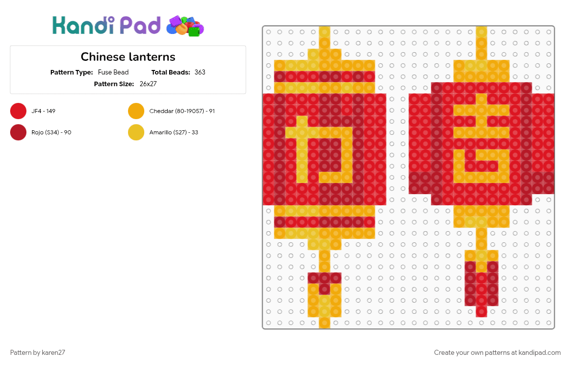 Chinese lanterns - Fuse Bead Pattern by karen27 on Kandi Pad - red