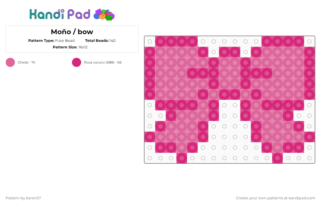 Moño / bow - Fuse Bead Pattern by karen27 on Kandi Pad - pink