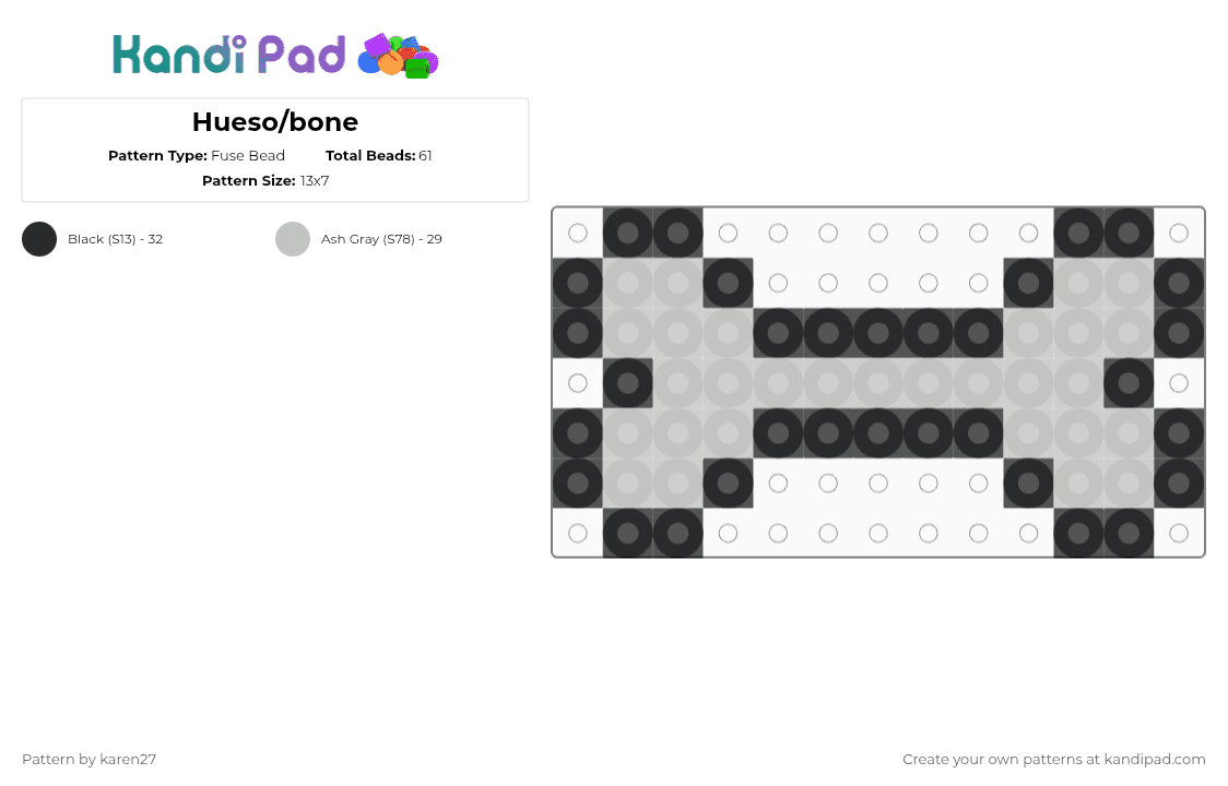 Hueso/bone - Fuse Bead Pattern by karen27 on Kandi Pad - black,beige