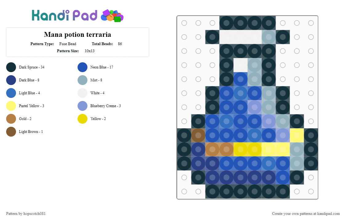Mana potion terraria - Fuse Bead Pattern by hopscotch081 on Kandi Pad - blue