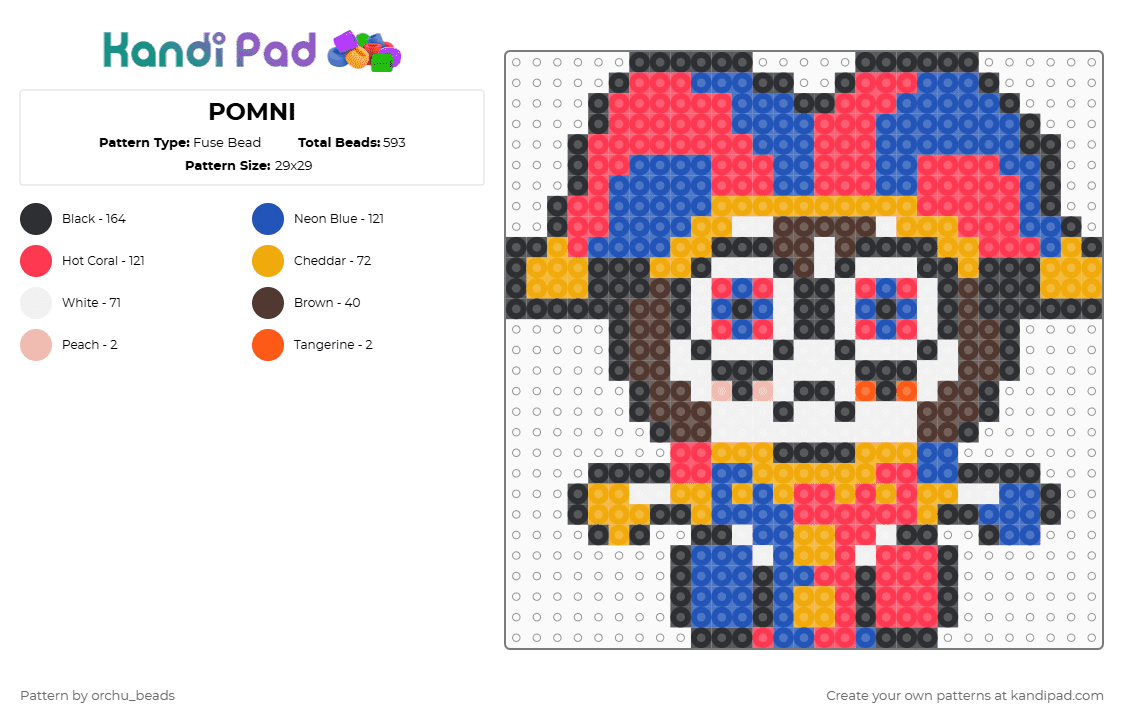 POMNI - Fuse Bead Pattern by orchu_beads on Kandi Pad - blue,red,orange,pomni