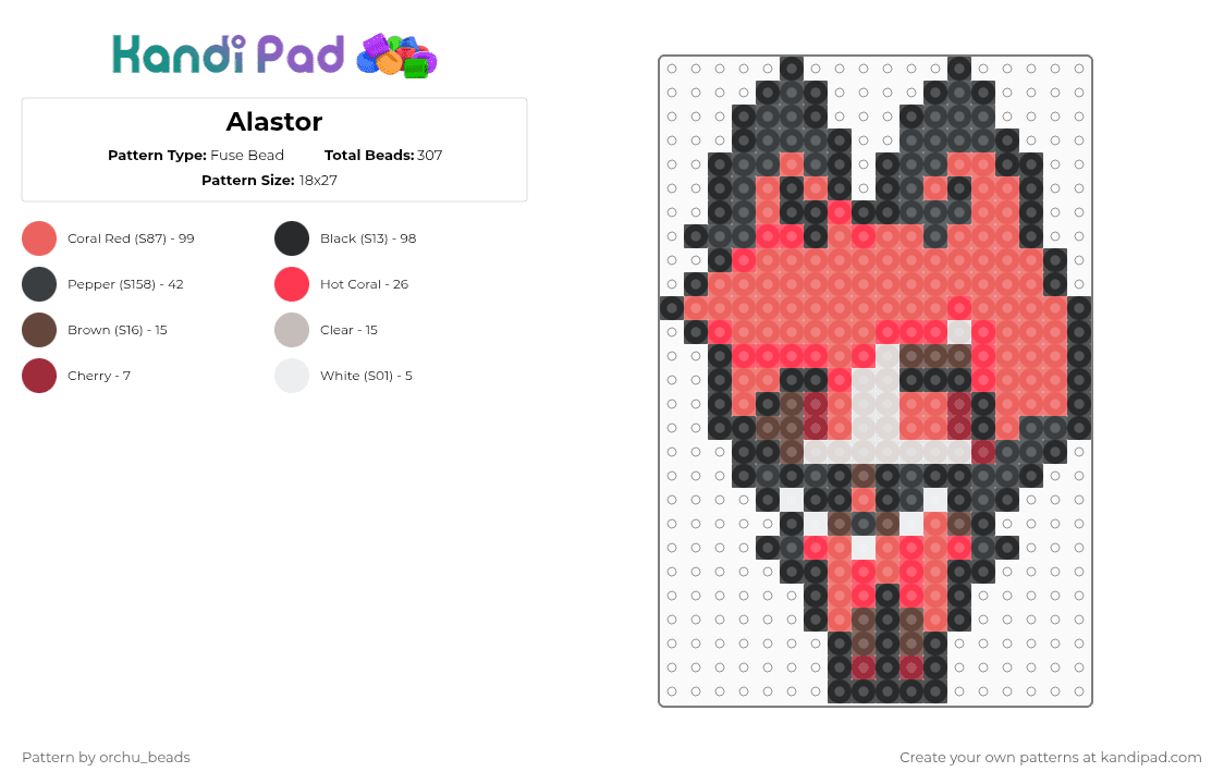Alastor - Fuse Bead Pattern by orchu_beads on Kandi Pad - red