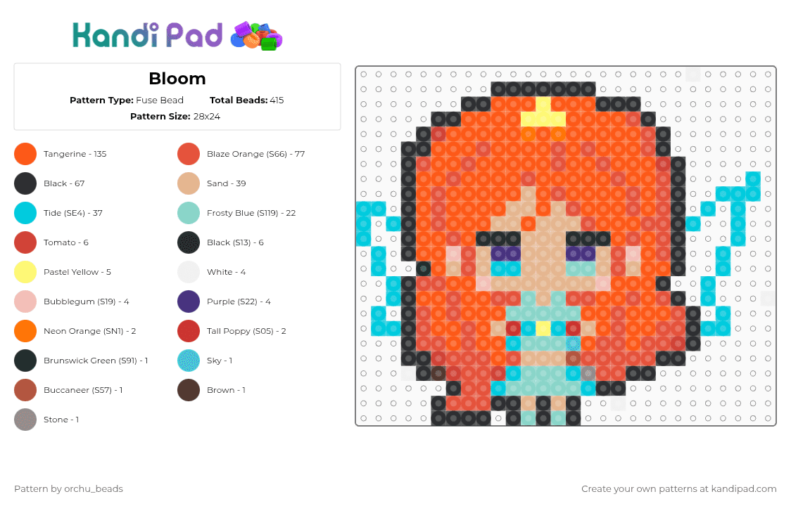 Bloom - Fuse Bead Pattern by orchu_beads on Kandi Pad - orange,red,beige,light blue