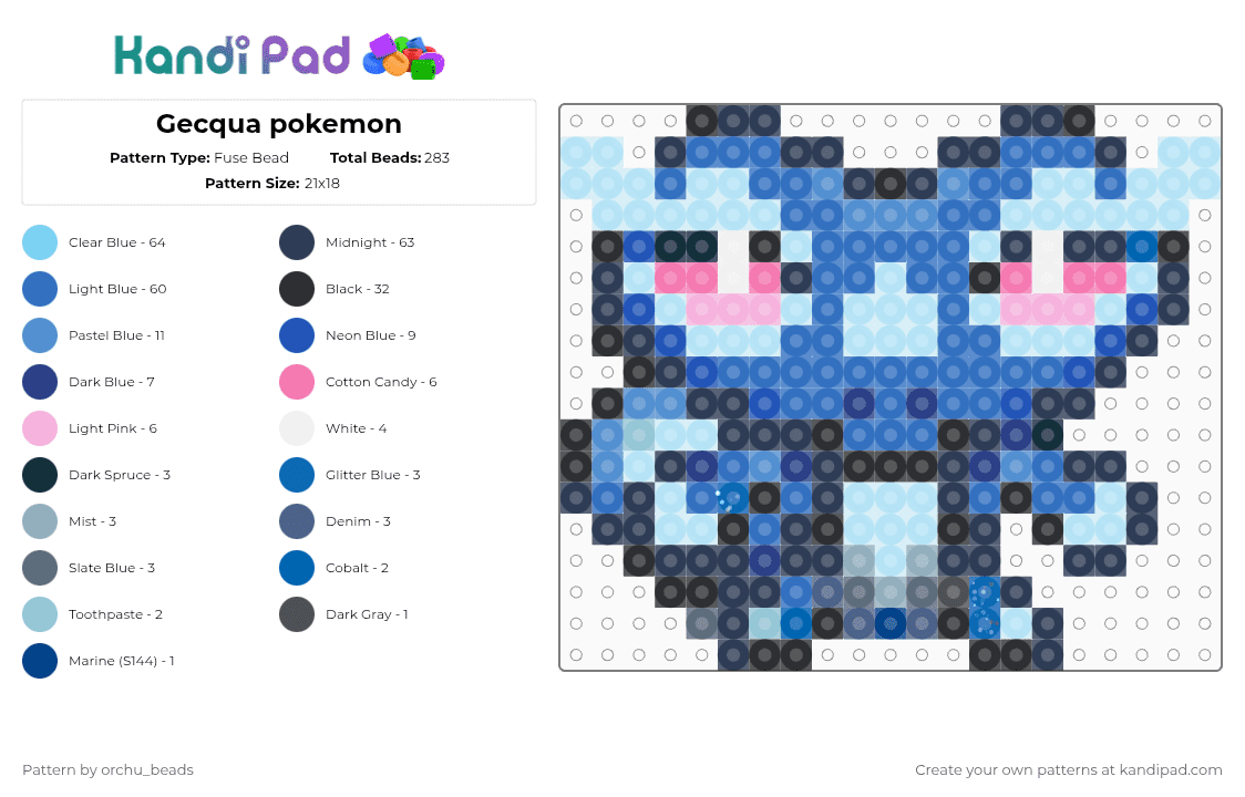 Gecqua pokemon - Fuse Bead Pattern by orchu_beads on Kandi Pad - purple,light blue,blue