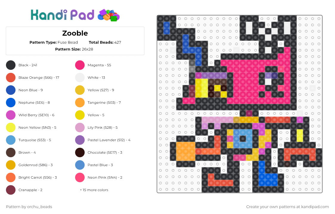 Zooble - Fuse Bead Pattern by orchu_beads on Kandi Pad - black,pink,red,colorful
