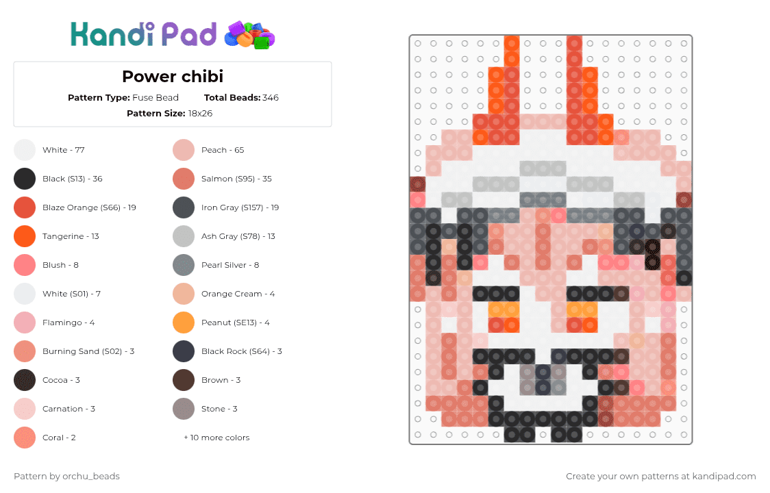 Power chibi - Fuse Bead Pattern by orchu_beads on Kandi Pad - orange,red,beige