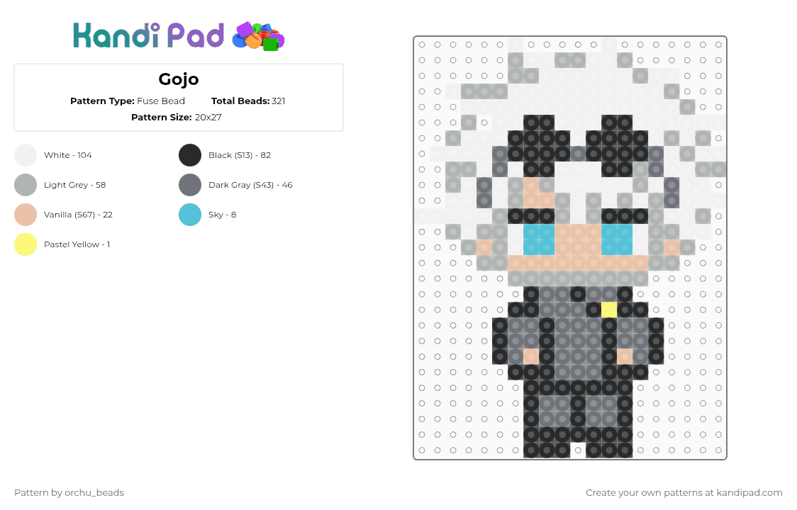 Gojo - Fuse Bead Pattern by orchu_beads on Kandi Pad - beige,gray