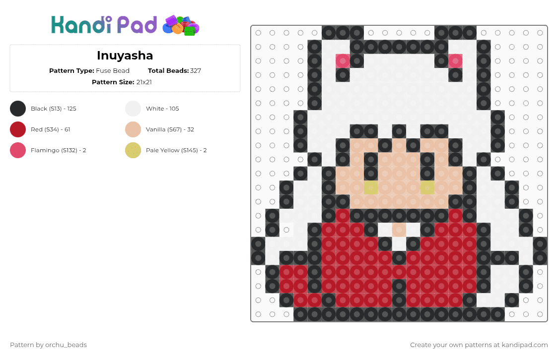 Inuyasha - Fuse Bead Pattern by orchu_beads on Kandi Pad - white,red,beige