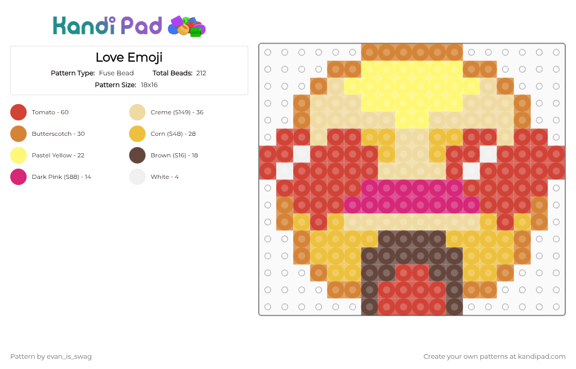 Love Emoji - Fuse Bead Pattern by evan_is_swag on Kandi Pad - red,yellow,beige
