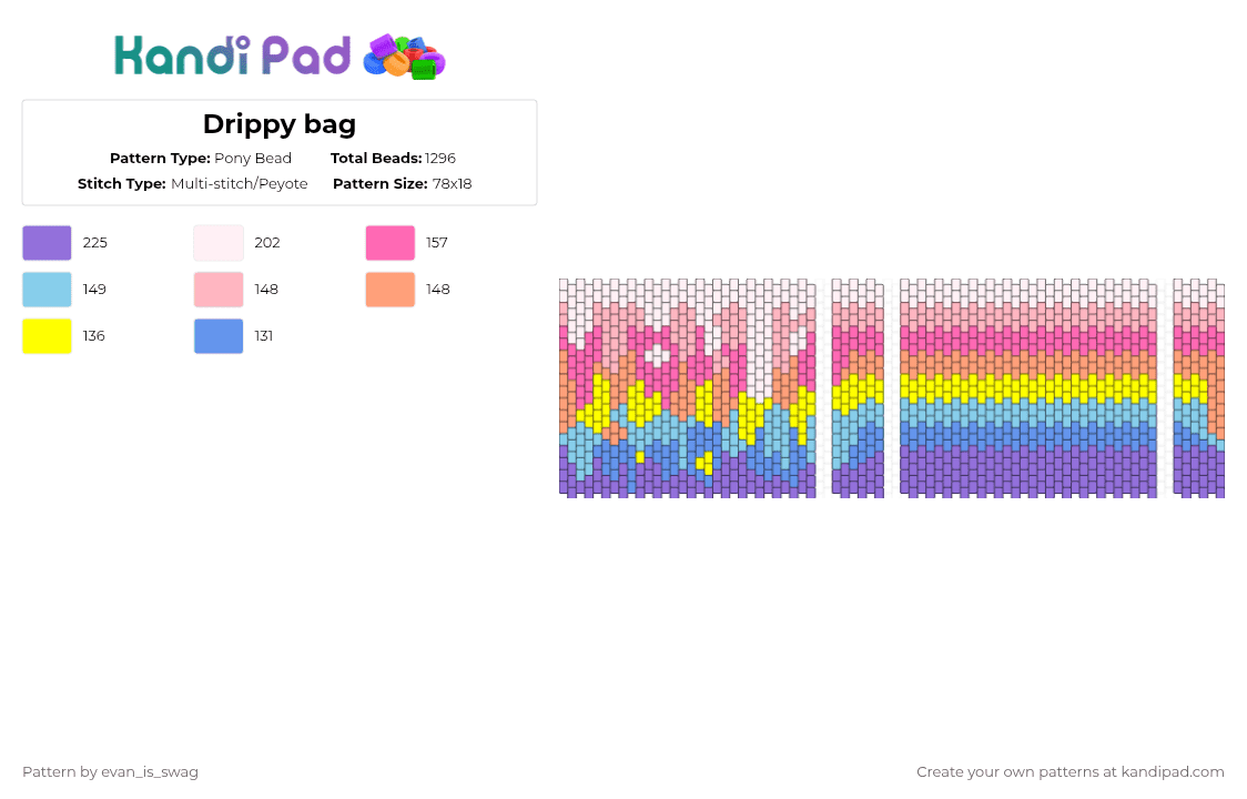 Drippy bag - Pony Bead Pattern by evan_is_swag on Kandi Pad - pink,light blue,purple
