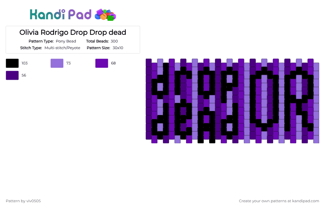 Olivia Rodrigo Drop Drop dead - Pony Bead Pattern by viv0505 on Kandi Pad - black,purple
