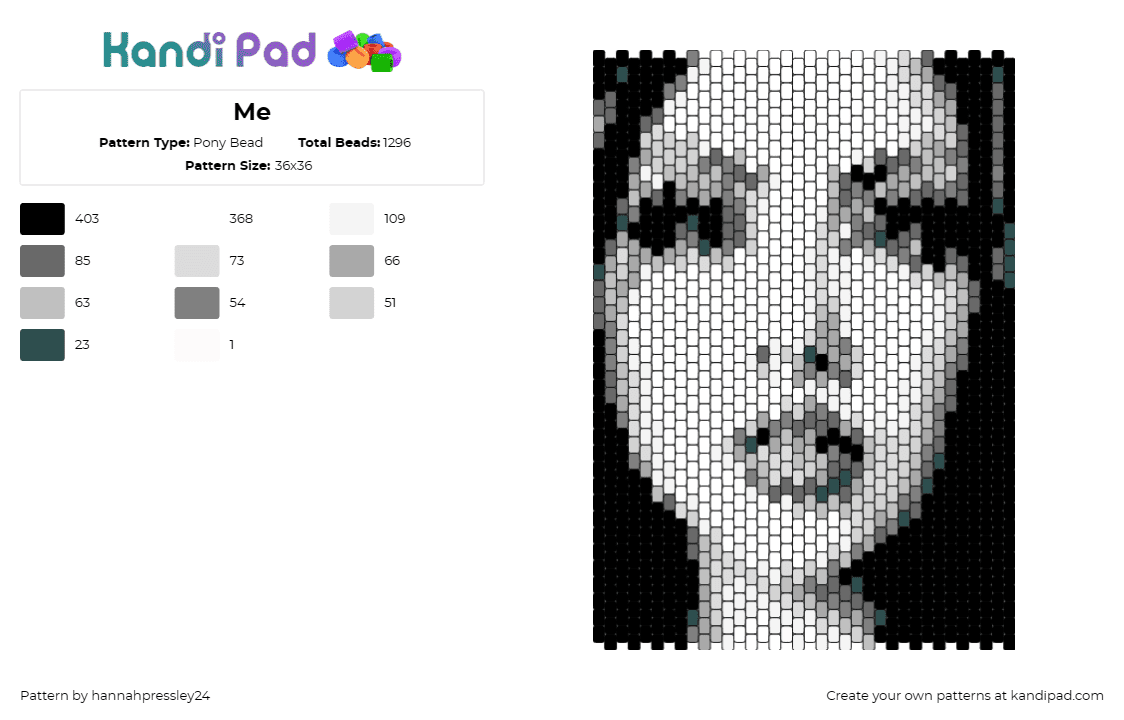 Me - Pony Bead Pattern by hannahpressley24 on Kandi Pad - portrait,expression,visage,thoughtful,monochromatic,personal,expressive,identity