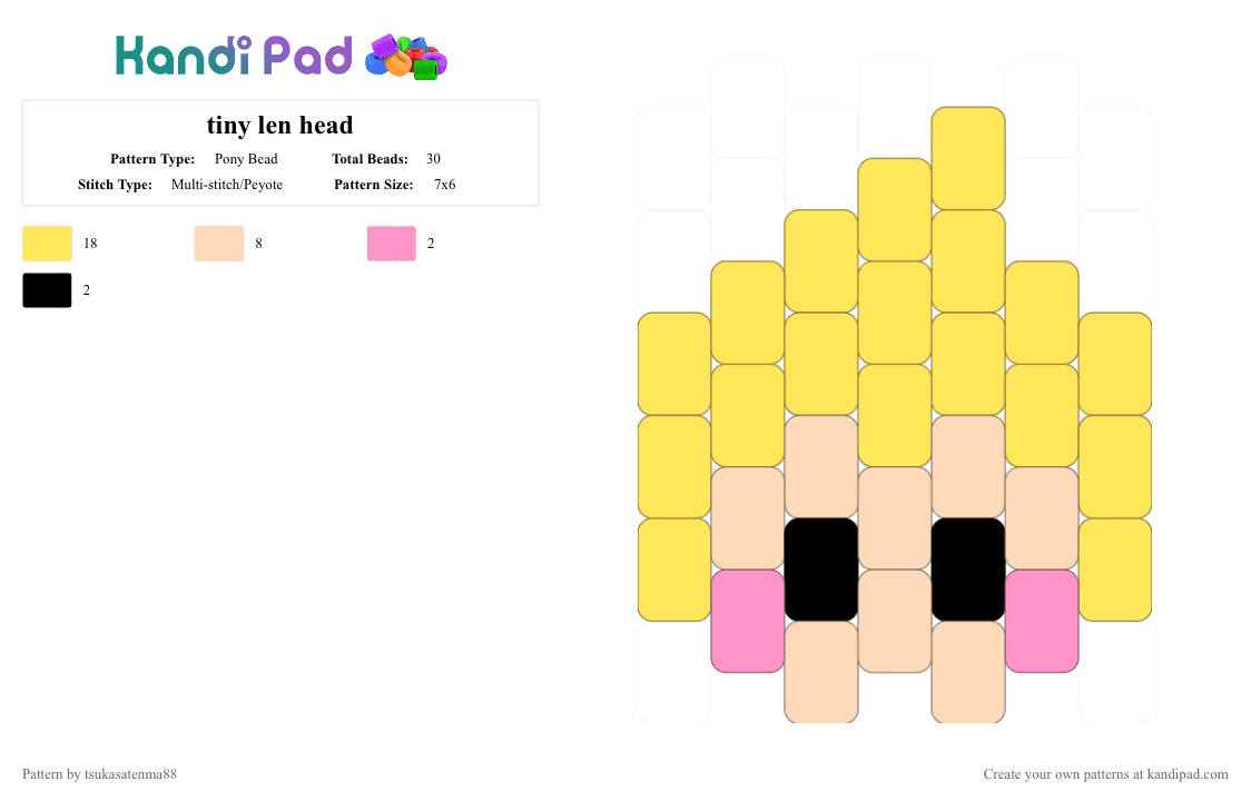 tiny len head - Pony Bead Pattern by miyano_yoshikazu on Kandi Pad - kagamine, kagamine len, miku, vocaloid, yellow