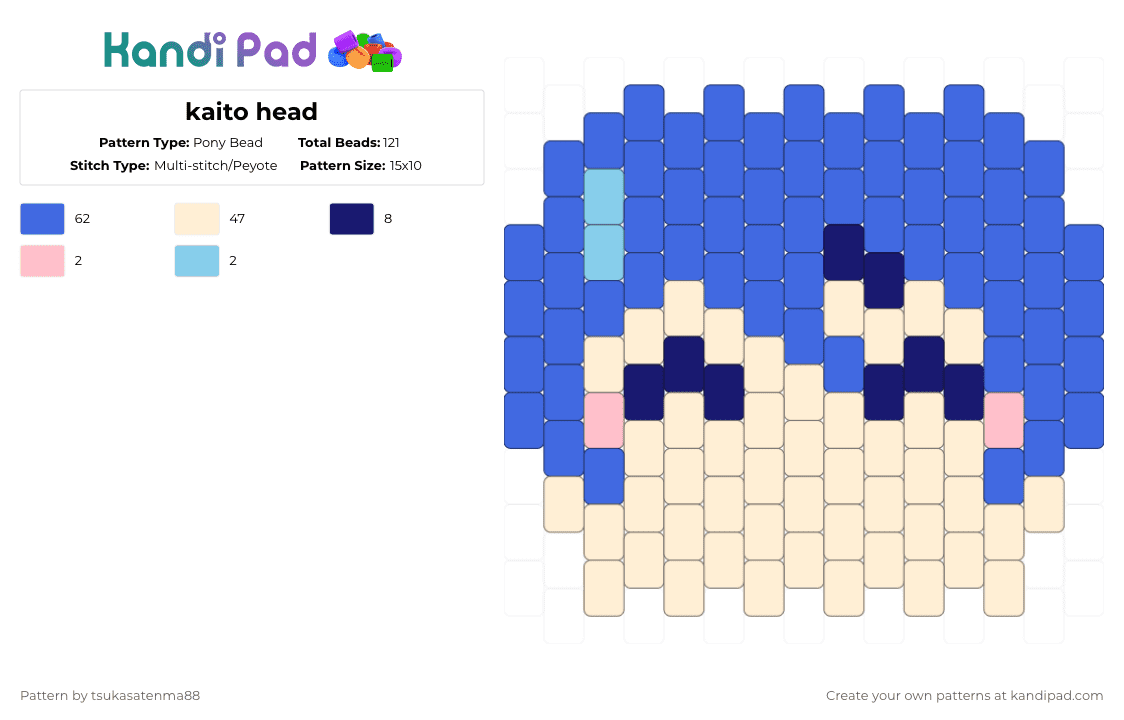 kaito head - Pony Bead Pattern by tsukasatenma88 on Kandi Pad - beige,blue,anime,vocaloid,kaito