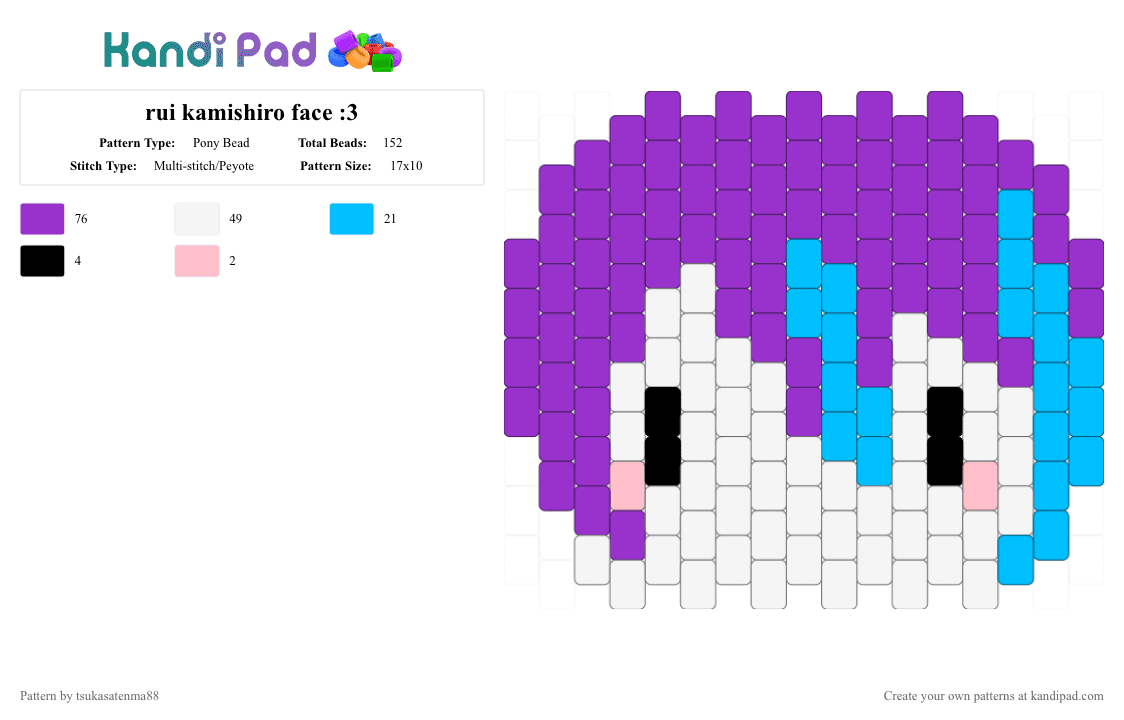 rui kamishiro face :3 - Pony Bead Pattern by tsukasatenma88 on Kandi Pad - purple,rui,rui kamishiro,anime,miku,vocaloid,pjsk,project sekai,wxs