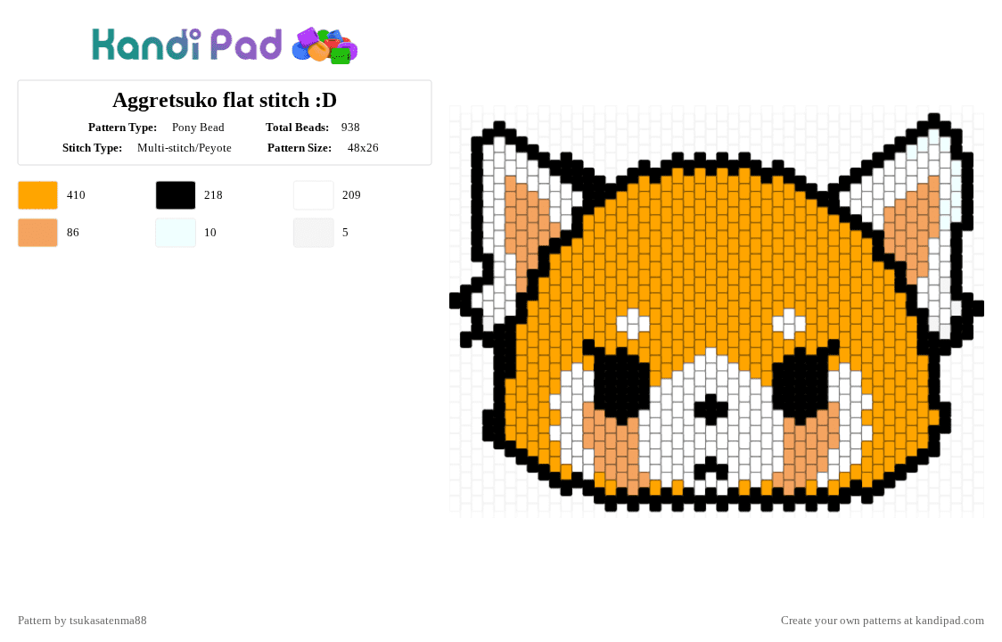 Aggretsuko flat stitch :D - Pony Bead Pattern by tsukasatenma88 on Kandi Pad - white,orange,aggretsuko,sanrio,flat stitch,characters,cute