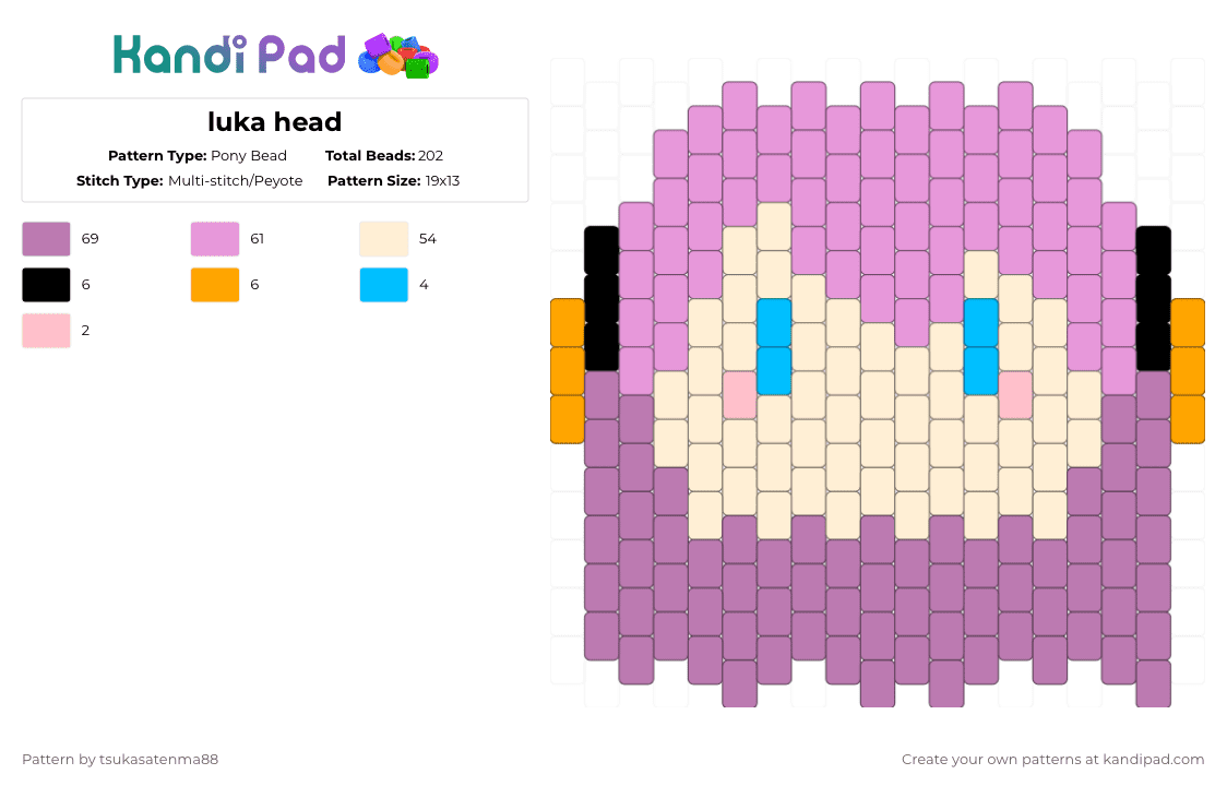 luka head - Pony Bead Pattern by tsukasatenma88 on Kandi Pad - pink,beige,anime,vocaloid,megurine luka,luka