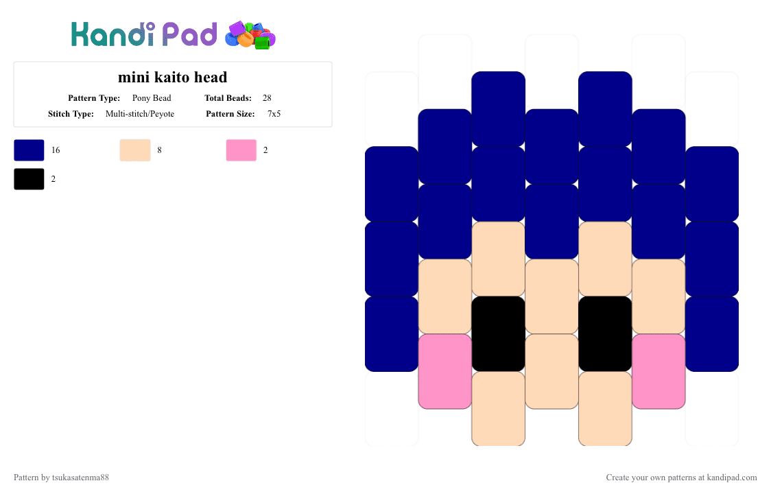 mini kaito head - Pony Bead Pattern by tsukasatenma88 on Kandi Pad - purple,kaito,vocaloid,miku