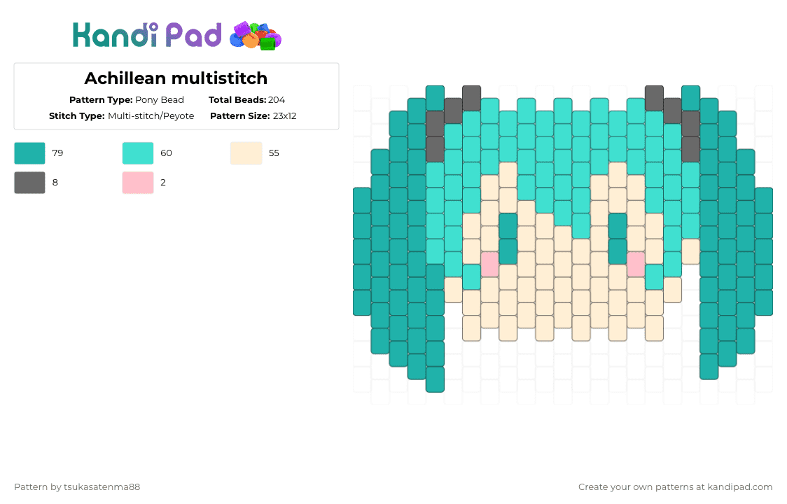 Miku head - Pony Bead Pattern by tsukasatenma88 on Kandi Pad - beige,light blue,teal,vocaloid,anime,miku,hatsune miku