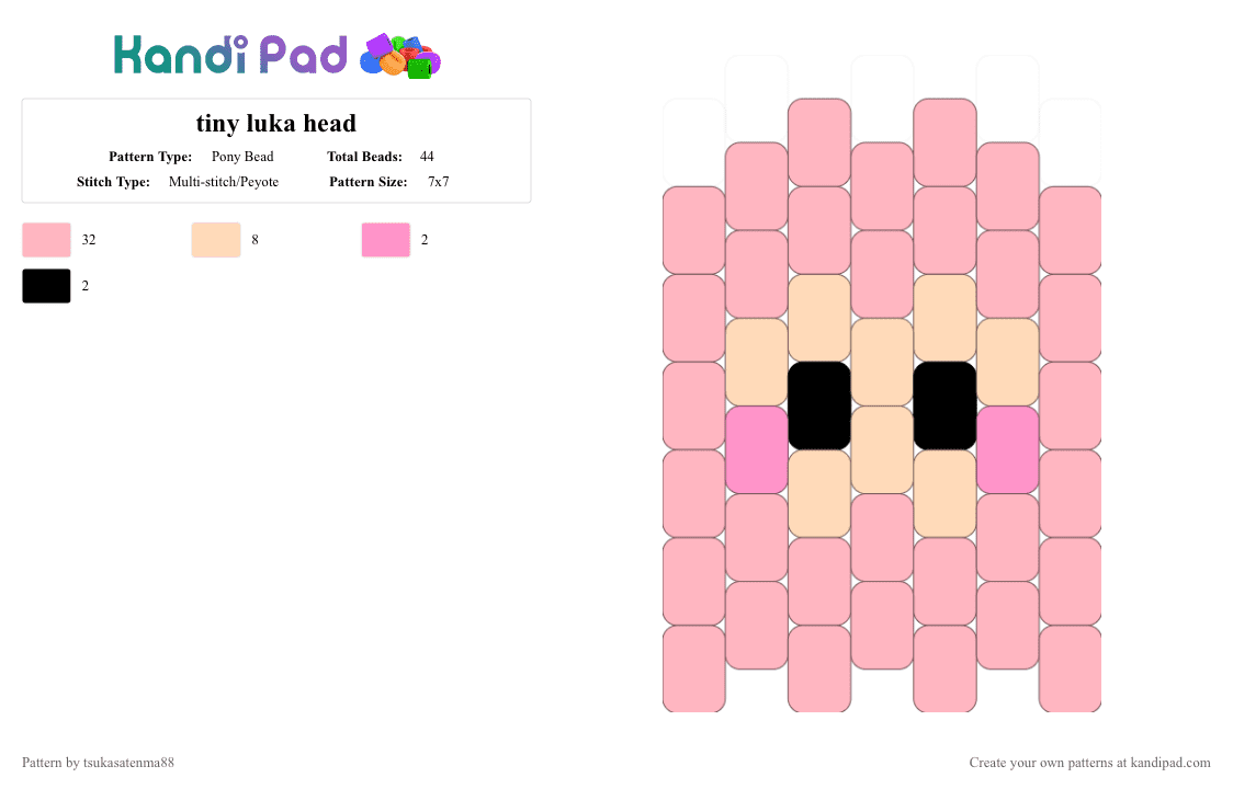 tiny luka head - Pony Bead Pattern by tsukasatenma88 on Kandi Pad - pink,luka,megurine,megurine luka,vocaloid,miku