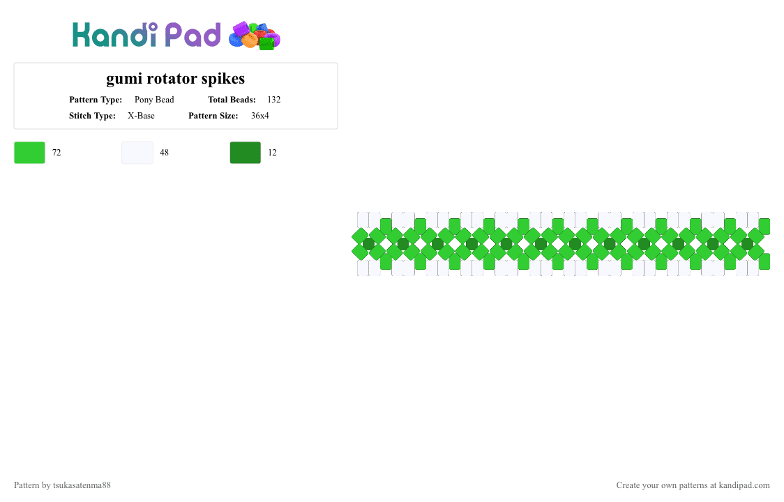 gumi rotator spikes - Pony Bead Pattern by tsukasatenma88 on Kandi Pad - green,white,gumi,vocaloid,rotator