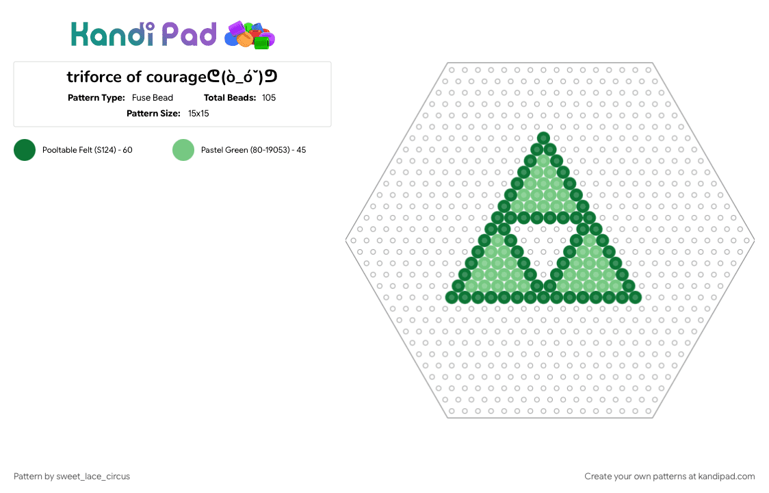 triforce of courageᕦ(ò_óˇ)ᕤ - Fuse Bead Pattern by miyano_yoshikazu on Kandi Pad - game, green, legend of zelda, teal, video game, zelda