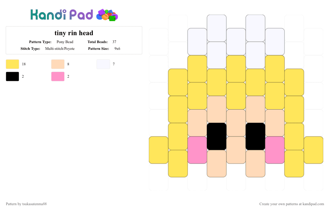 tiny rin head - Pony Bead Pattern by miyano_yoshikazu on Kandi Pad - anime, kagamine rin, miku, rin, vocaloid, yellow