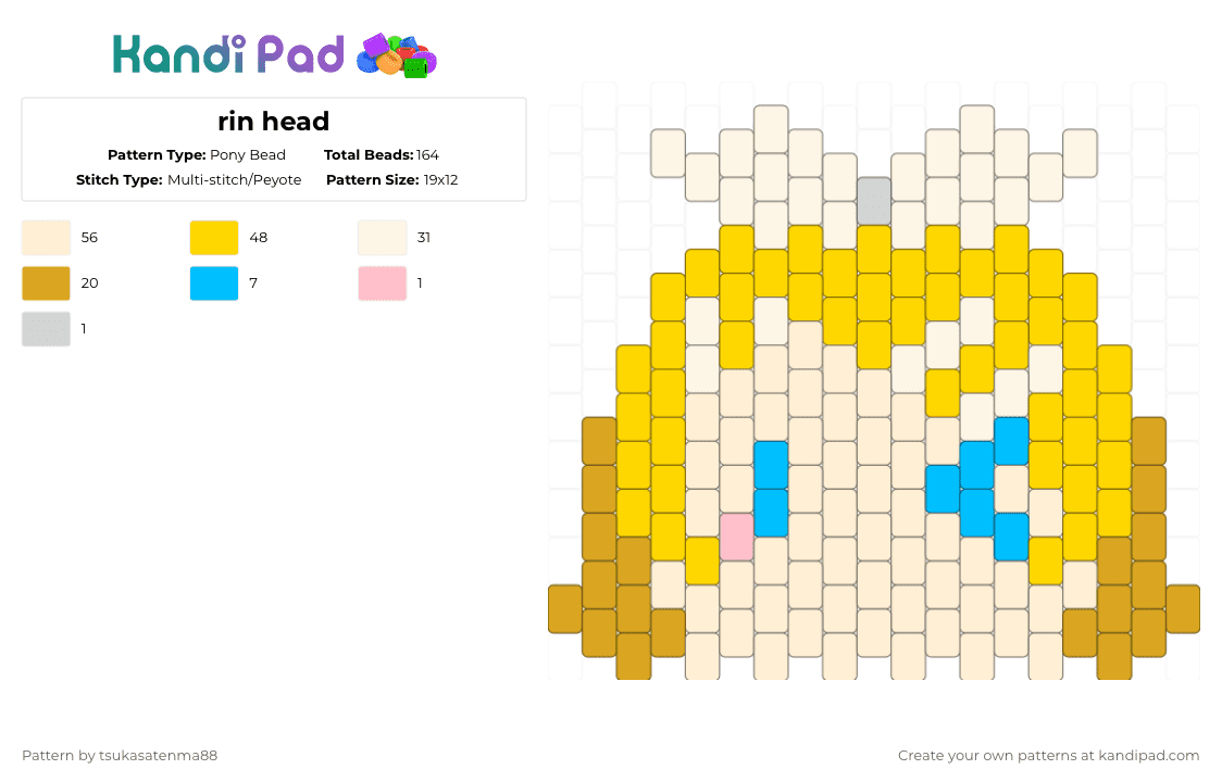 rin head - Pony Bead Pattern by tsukasatenma88 on Kandi Pad - beige,yellow,anime,vocaloid,rin,kagamine rin,kagamine