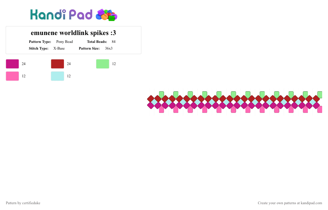 emunene worldlink spikes :3 - Pony Bead Pattern by certifieduke on Kandi Pad - miku, pink, pjsk, project sekai, prsk, red, vocaloid, wonderlands x showtime, wondershow, wxs