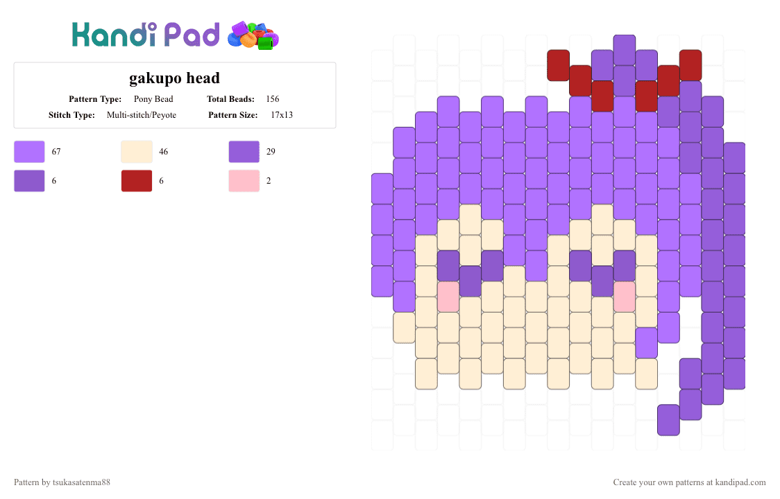 gakupo head - Pony Bead Pattern by tsukasatenma88 on Kandi Pad - pink,beige,gakupo,miku,vocaloid