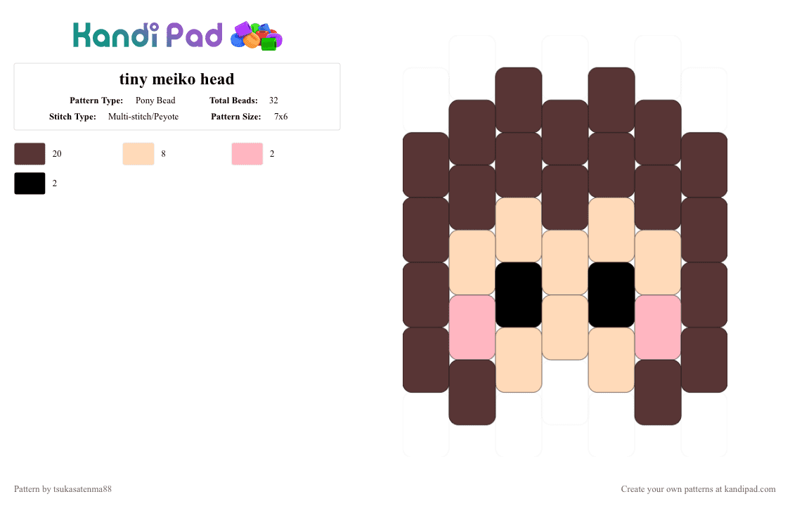 tiny meiko head - Pony Bead Pattern by miyano_yoshikazu on Kandi Pad - brown, meiko, miku, vocaloid
