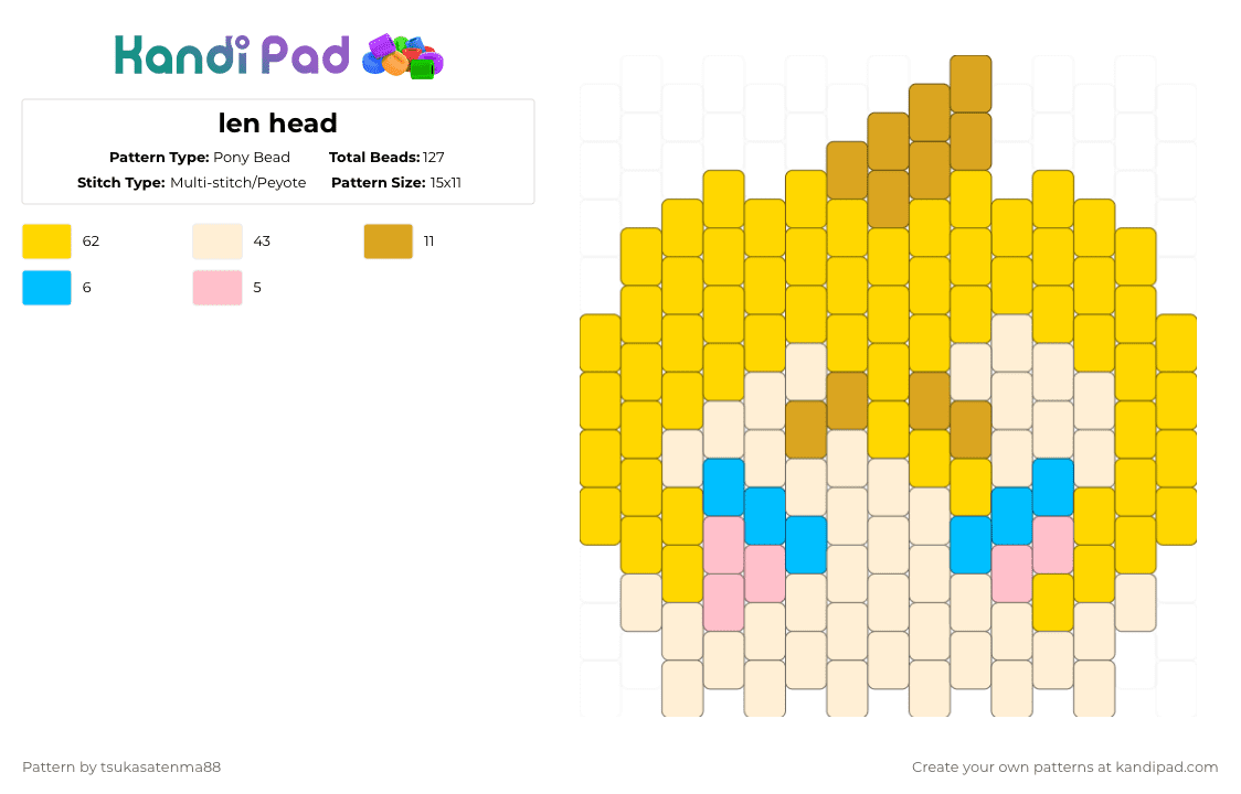 len head - Pony Bead Pattern by tsukasatenma88 on Kandi Pad - beige,yellow,anime,vocaloid,len,kagamine len,kagamine