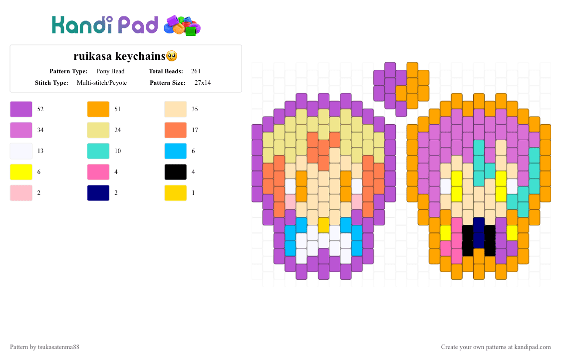 ruikasa keychains🥹 - Pony Bead Pattern by tsukasatenma88 on Kandi Pad - pink,orange,ruikasa,gay,pjsk,project sekai,wxs,vocaloid