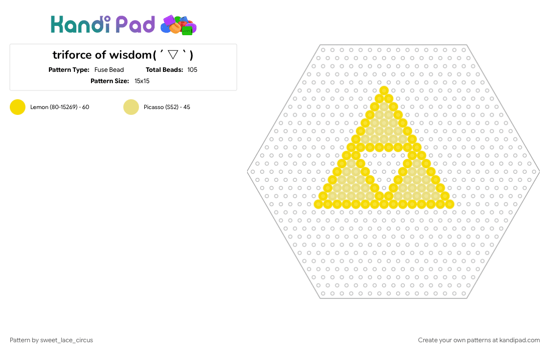 triforce of wisdom( ´ ▽ ` ) - Fuse Bead Pattern by miyano_yoshikazu on Kandi Pad - game, legend of zelda, video game, yellow, zelda