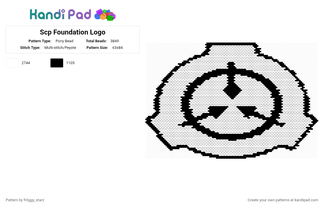 Scp Foundation Logo - Pony Bead Pattern by fr0ggy_starz on Kandi Pad - black, scp, scp foundation, white