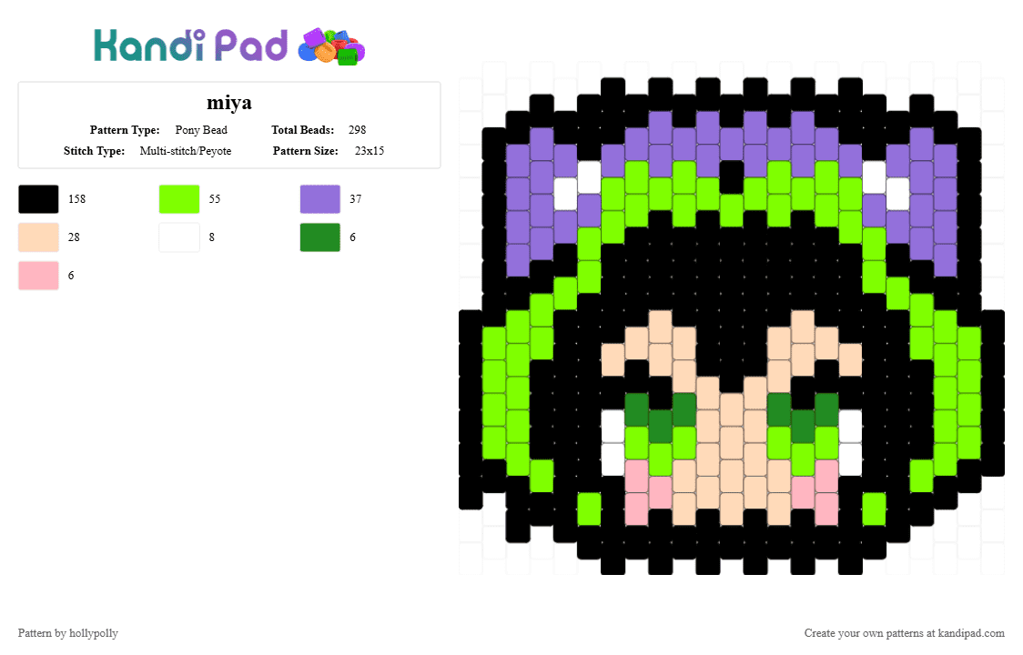 miya - Pony Bead Pattern by hollypolly on Kandi Pad - black,purple,green