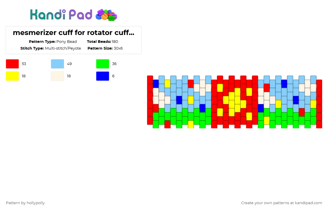 mesmerizer cuff for rotator cuff (2/2) - Pony Bead Pattern by hollypolly on Kandi Pad - red,light blue,green