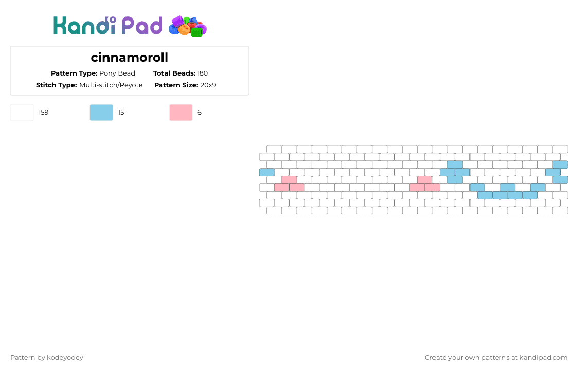 cinnamoroll - Pony Bead Pattern by kodeyodey on Kandi Pad - white,light blue,pink