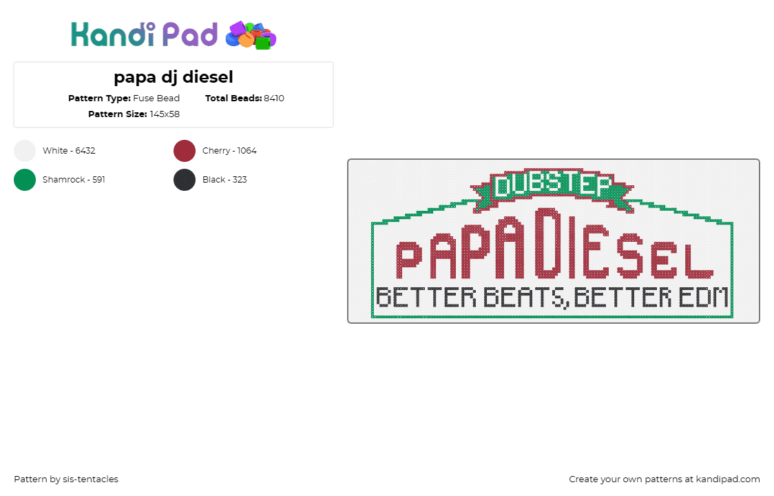 papa dj diesel - Fuse Bead Pattern by sis-tentacles on Kandi Pad - dj diesel,papa johns,dubstep,edm,music,shaq,mashup,advertisement,promotion,red,g