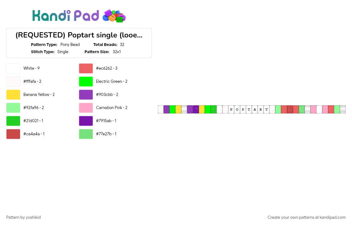 (REQUESTED) Poptart single (looey x sprout) - Pony Bead Pattern by -fxnn on Kandi Pad - colorful, purple, red, white
