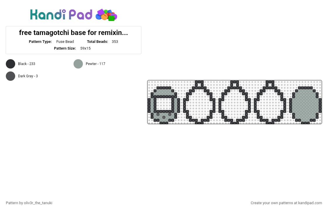 free tamagotchi base for remixing :D - Fuse Bead Pattern by koops_the_koopa on Kandi Pad - black,gray