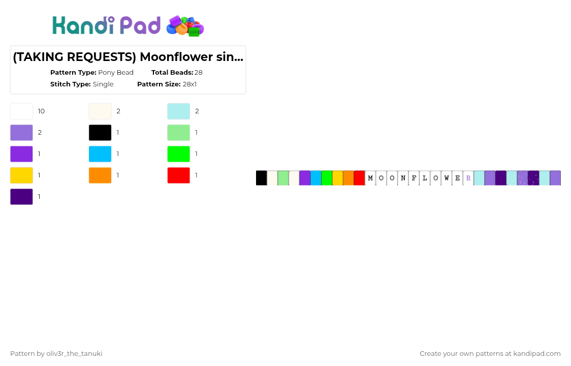 (TAKING REQUESTS) Moonflower single >:D - Pony Bead Pattern by koops_the_koopa on Kandi Pad - white,purple,light blue