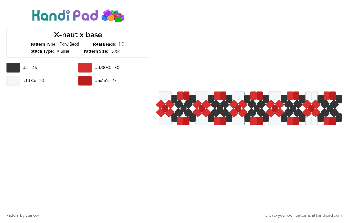 X-naut x base - Pony Bead Pattern by starlow on Kandi Pad - red, white