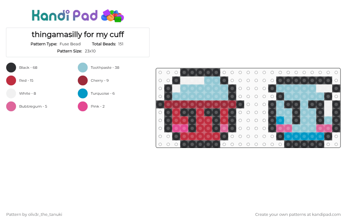 thingamasillies for my cuff - Fuse Bead Pattern by koops_the_koopa on Kandi Pad - red,light blue,dandys world,gigi,finn,charms,roblox,dw,dandy,perler charm