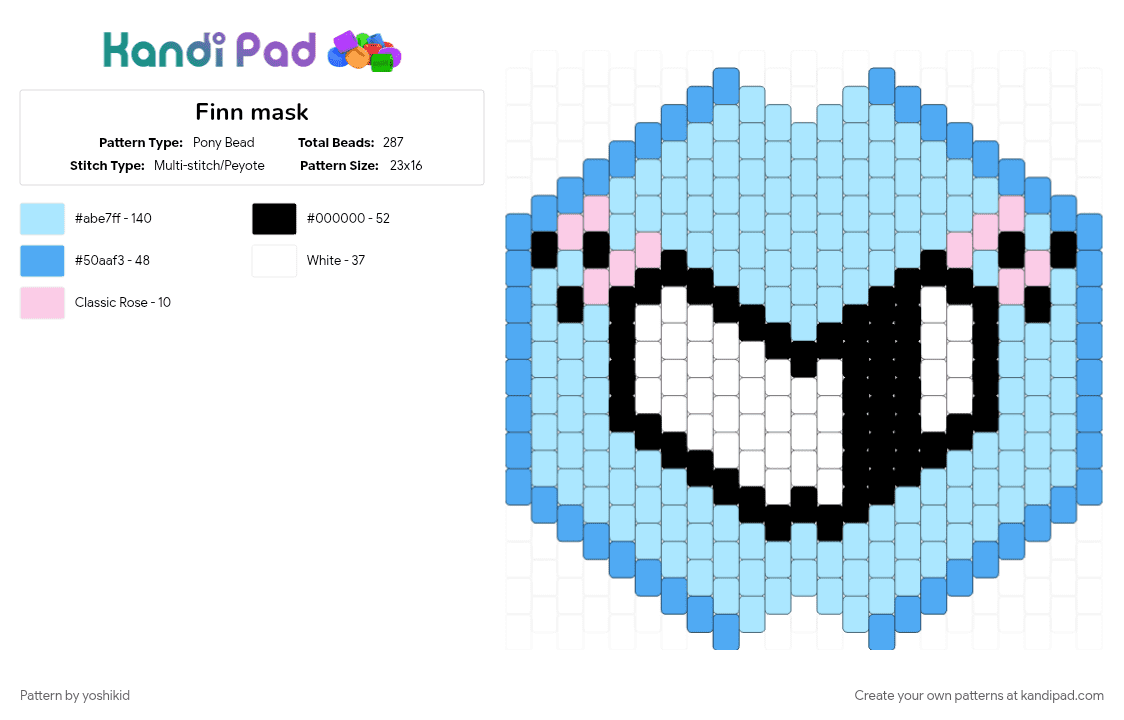 Finn mask - Pony Bead Pattern by -fxnn on Kandi Pad - light blue