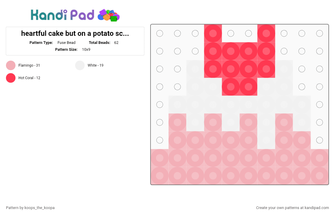 heartful cake but on a potato screen - Fuse Bead Pattern by starlow on Kandi Pad - beige, red